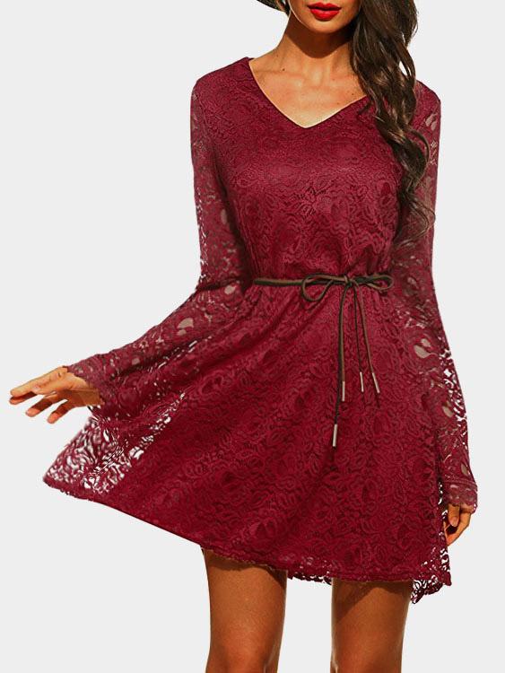 Womens Burgundy V-Neck Dresses