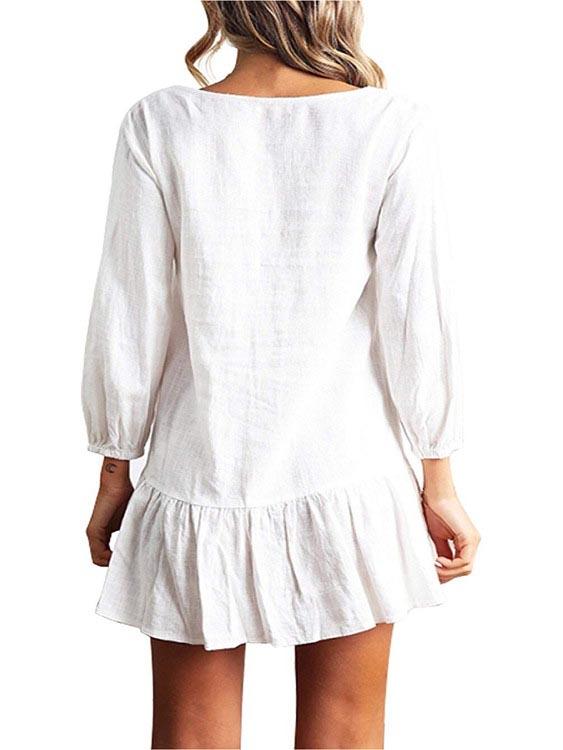 Ladies White V-Neck Dresses