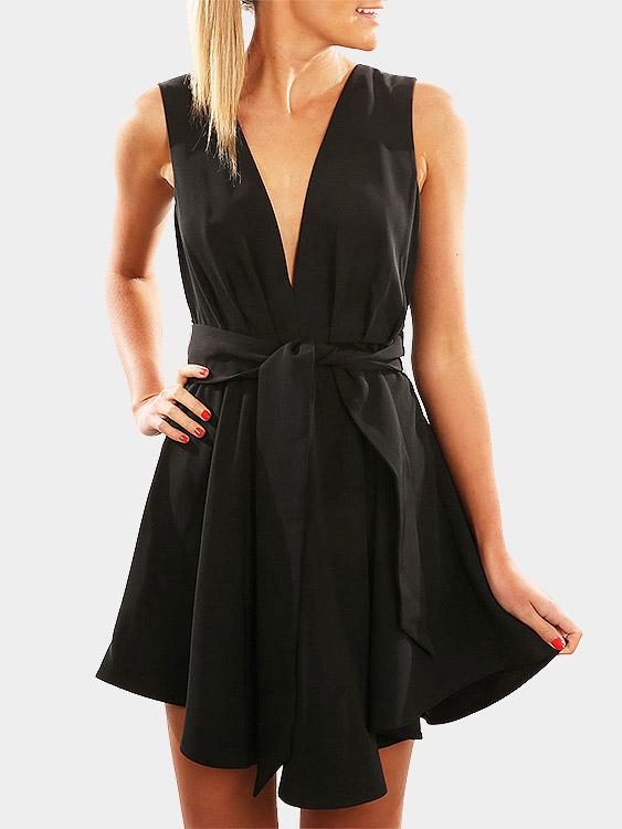 Deep V Neck Sleeveless Backless Mini Dress