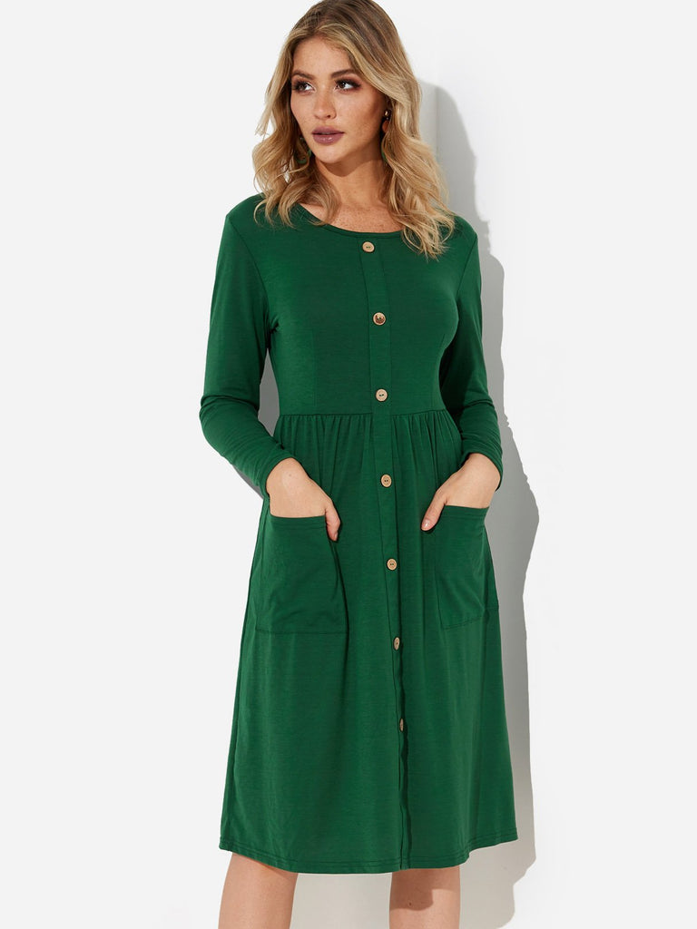 Ladies Long Sleeve Midi Dress