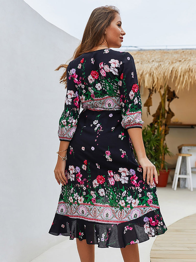 Womens Black Floral Dresses