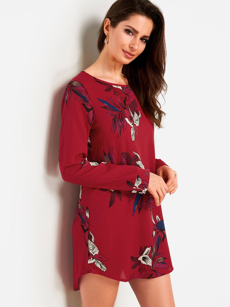 Ladies Burgundy Floral Dresses