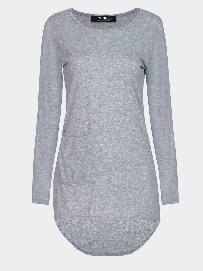 Grey Round Neck Long Sleeve Irregular Hem Casual Dresses