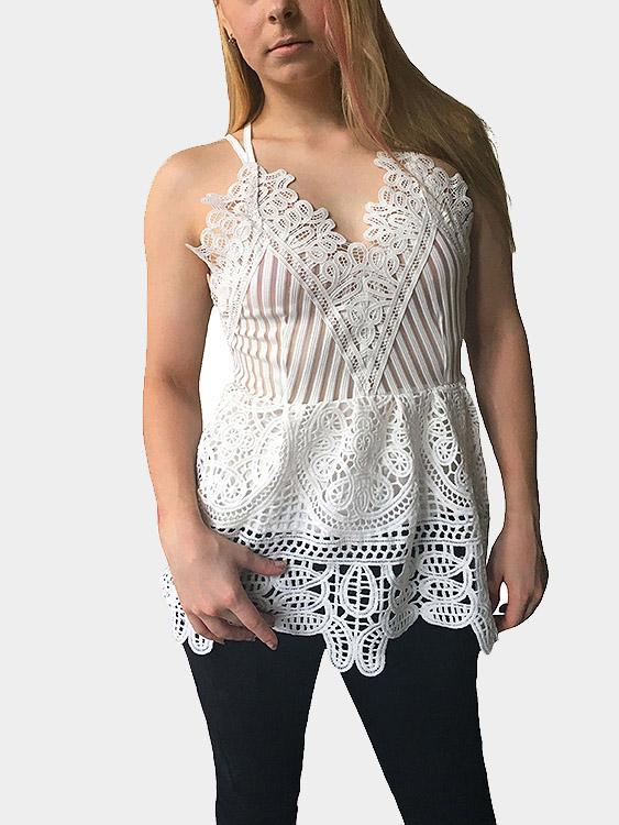 V-Neck Criss Cross Lace Cami Top