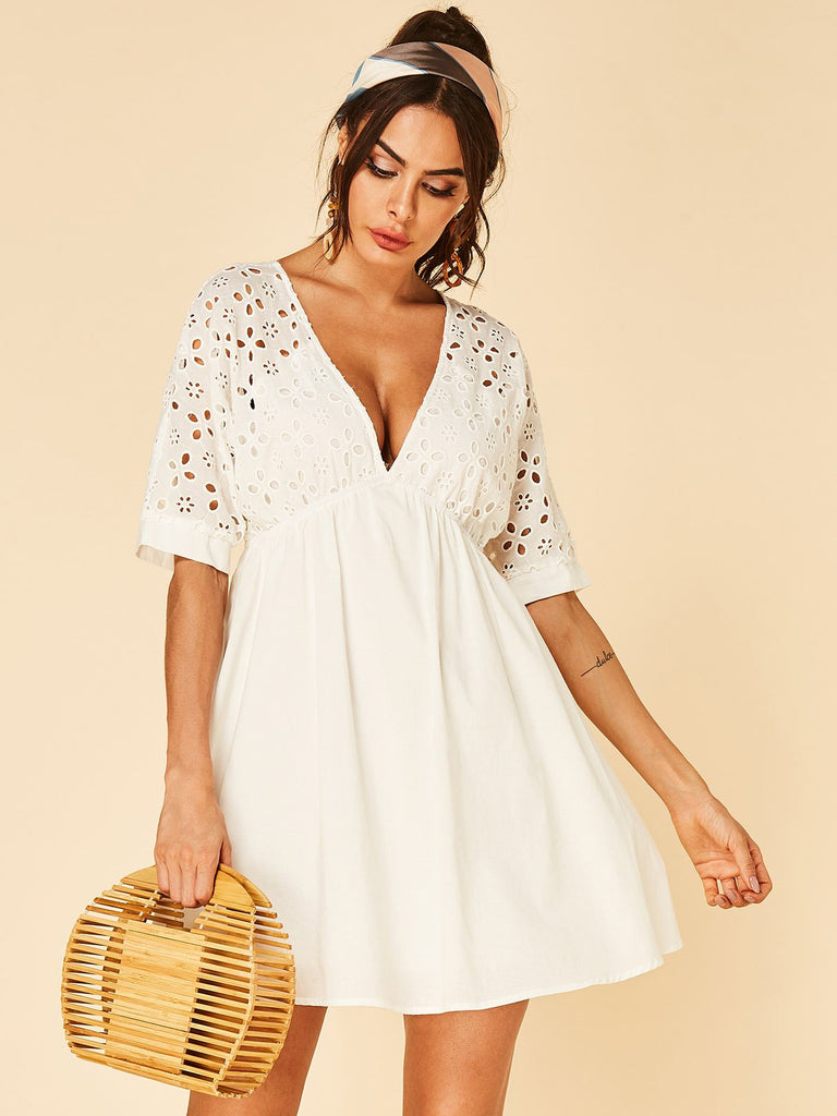 Ladies White V-Neck Dresses