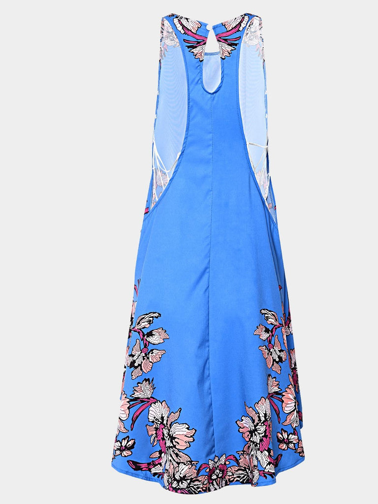 Womens Blue Floral Dresses