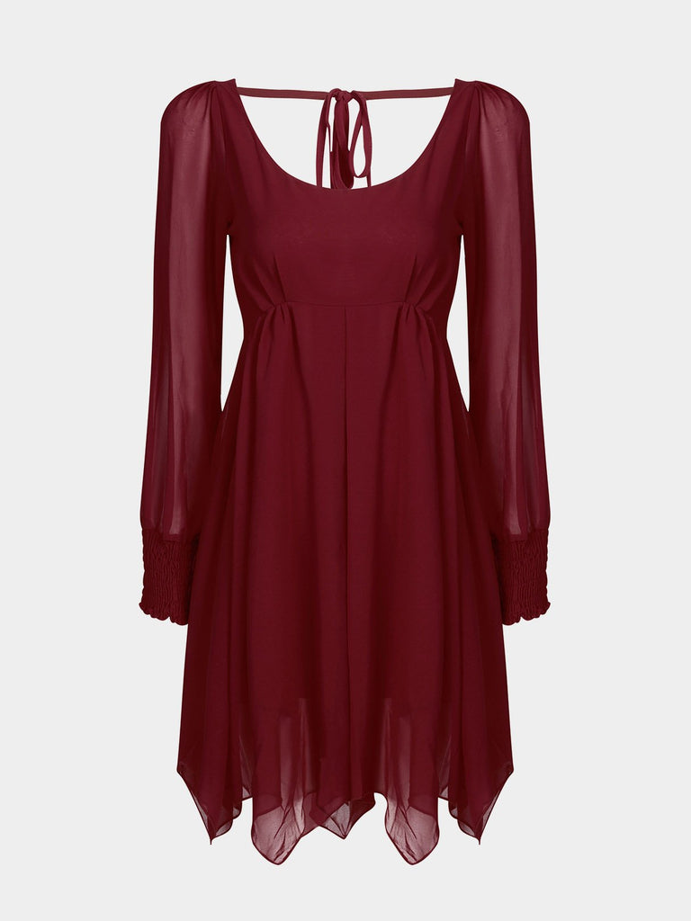 Burgundy Round Neck Long Sleeve Sexy Dresses