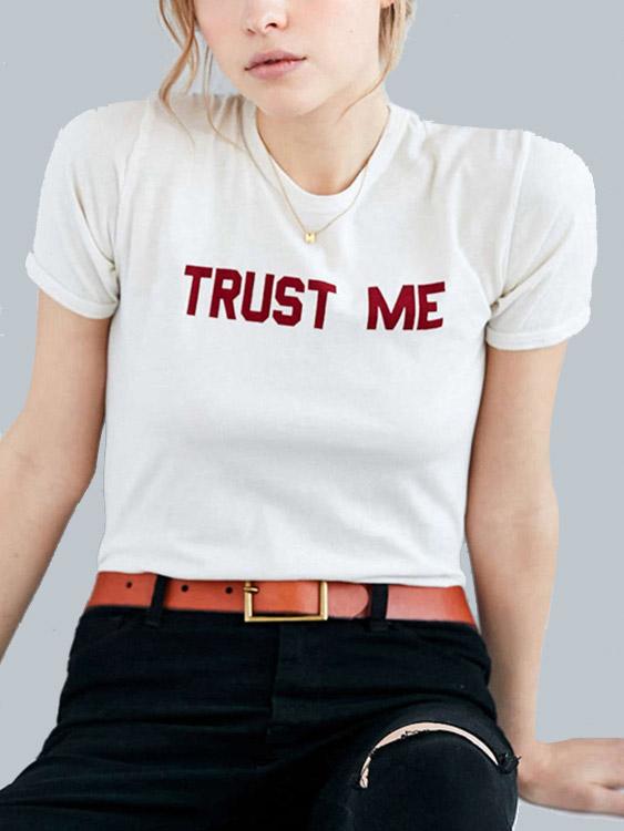 Short Sleeve Round Neck Letter White T-Shirt