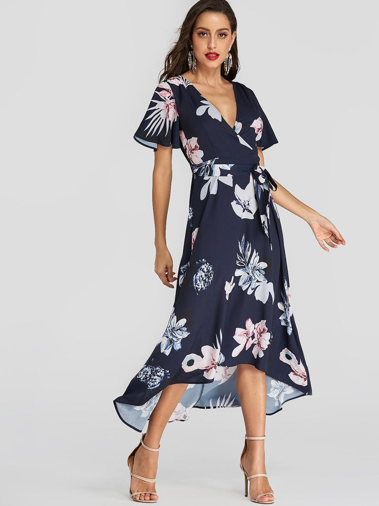 Ladies Navy Floral Dresses