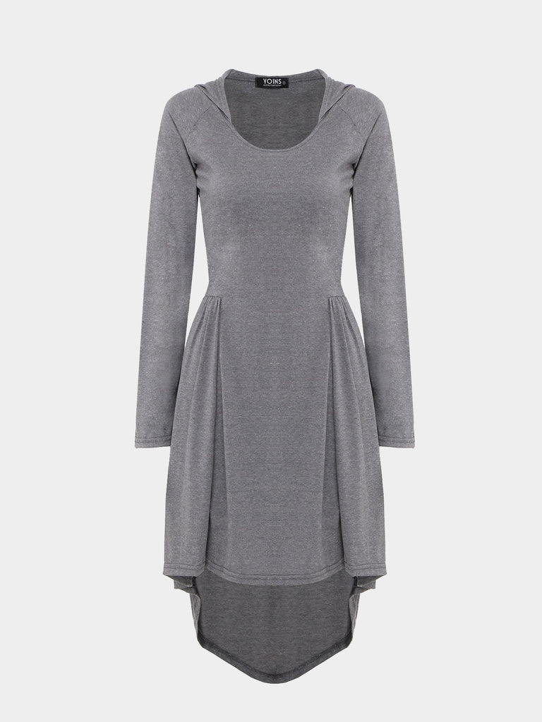 Grey V-Neck Long Sleeve Irregular Hem Casual Dress