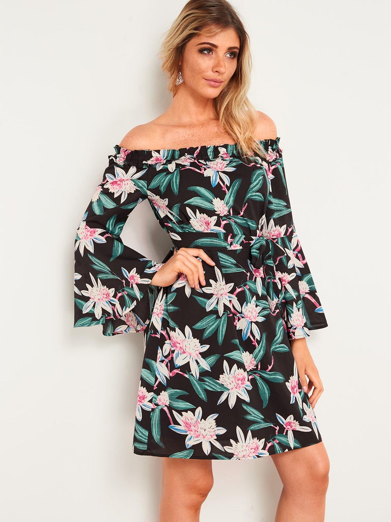 Ladies Black Floral Dresses