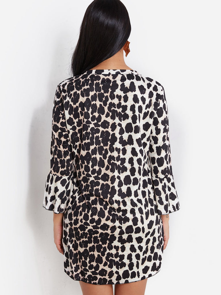 Womens Leopard V-Neck Dresses