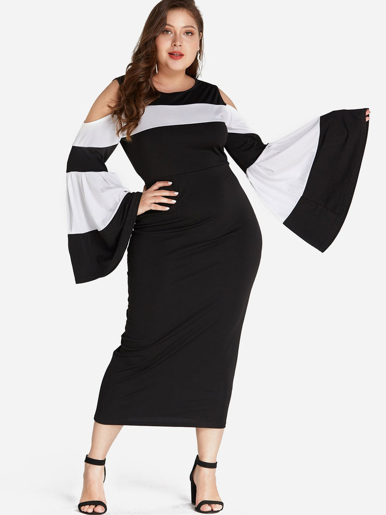 Round Neck Plain Long Sleeve Bodycon Oversized Dress