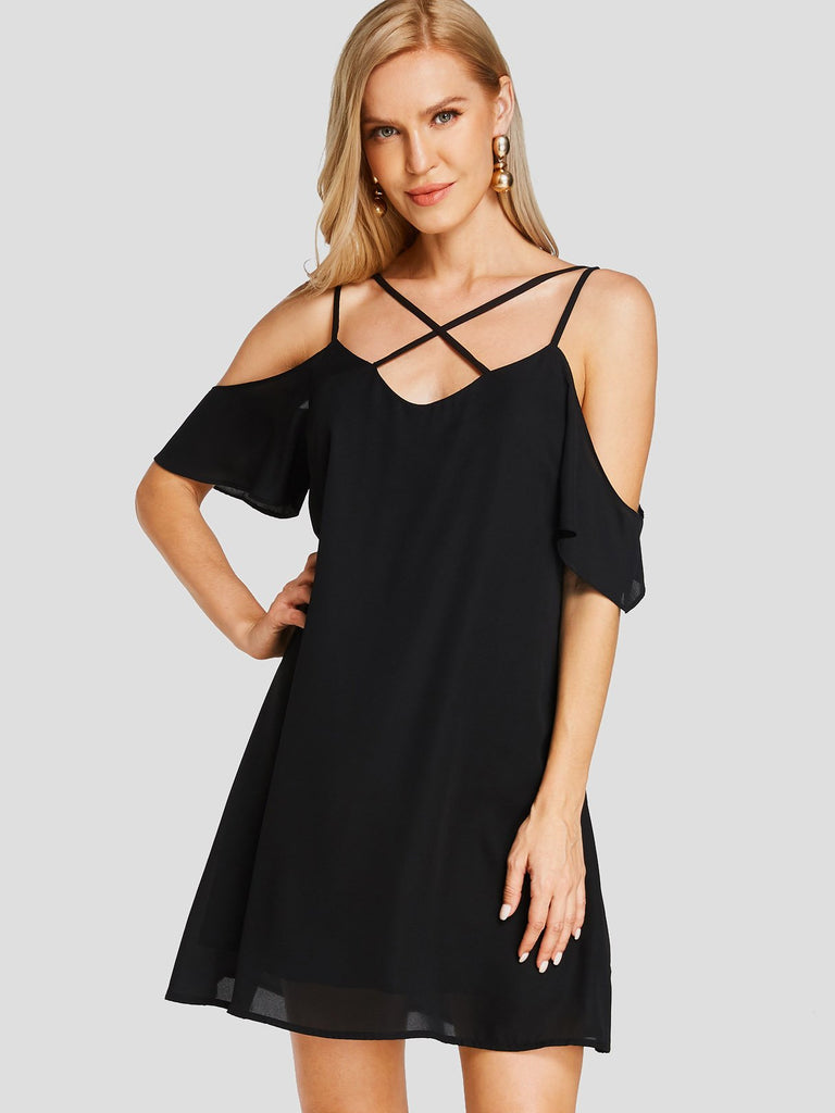 Black V-Neck Sleeveless Backless Criss-Cross Mini Dresses