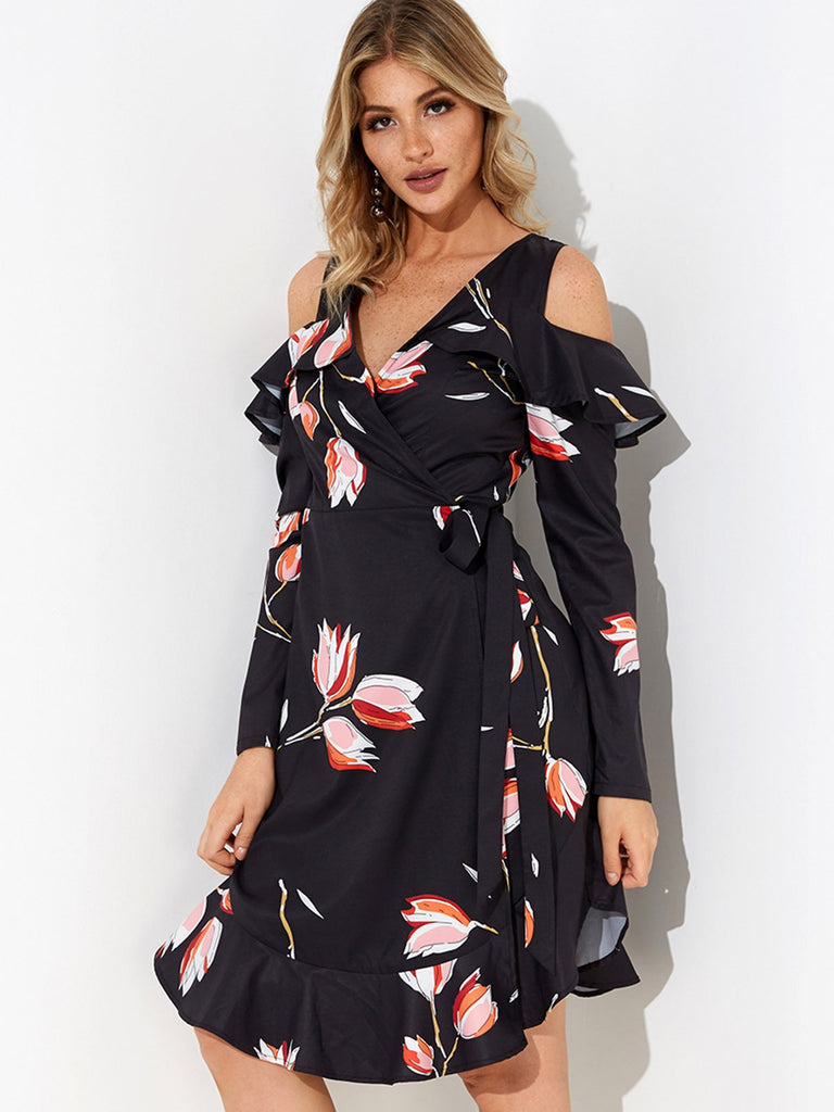 Ladies Black Floral Dresses