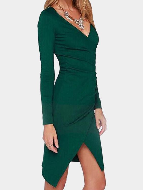 Womens Green V-Neck Dresses