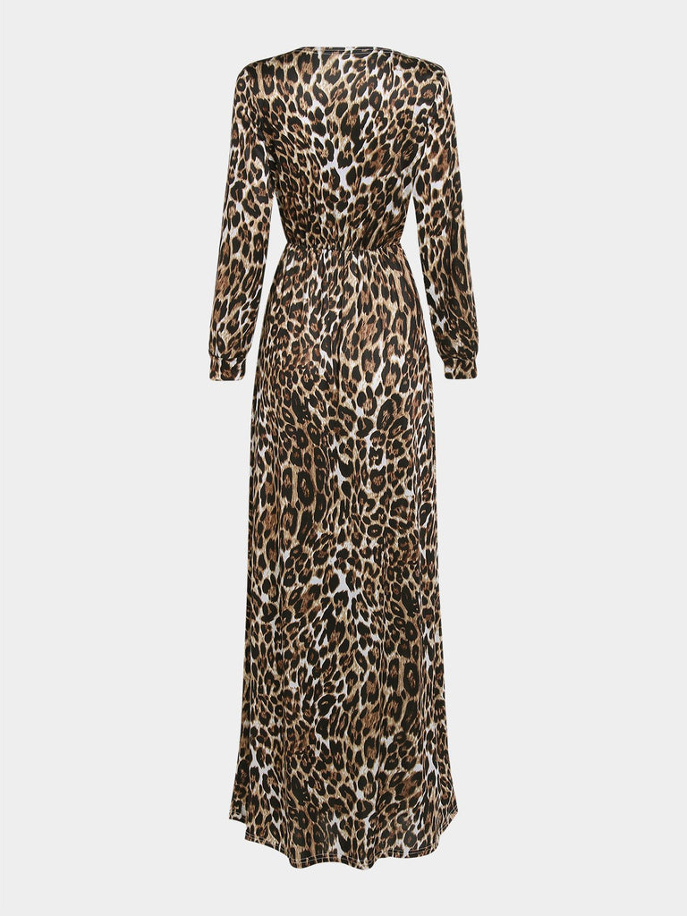 Womens Leopard V-Neck Dresses