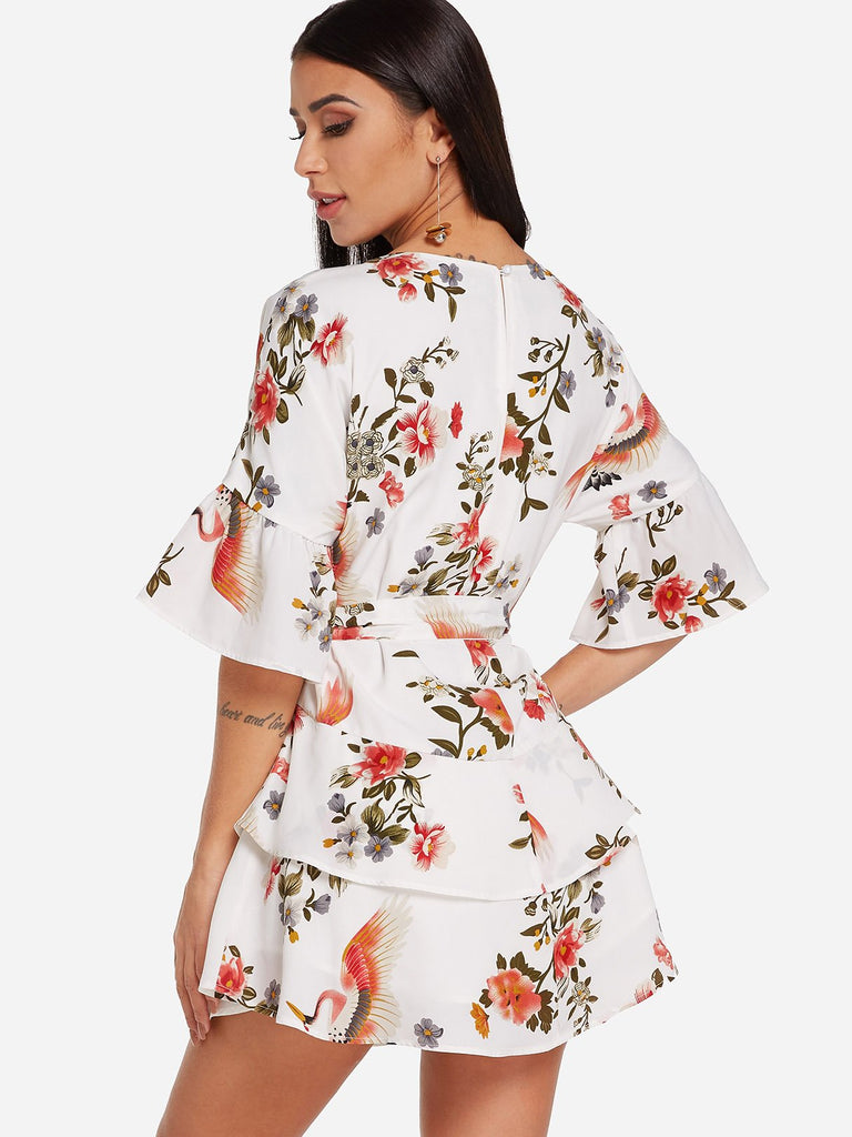 Womens White Floral Dresses