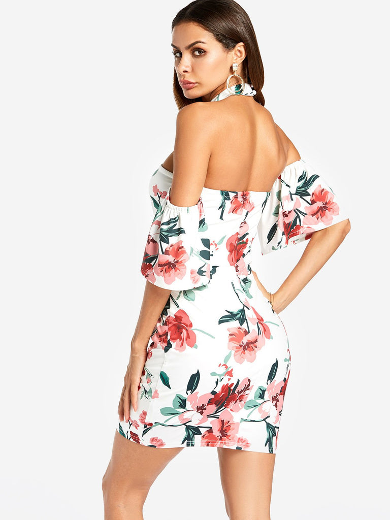 Womens White Floral Dresses