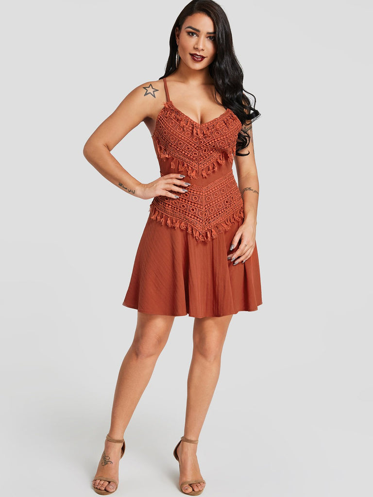 Womens Orange V-Neck Dresses