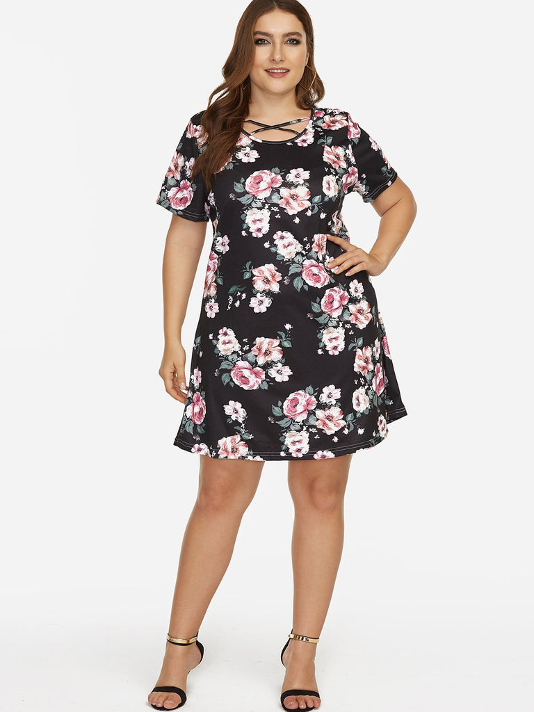 Womens Short Sleeve Plus Size Mini Dresses