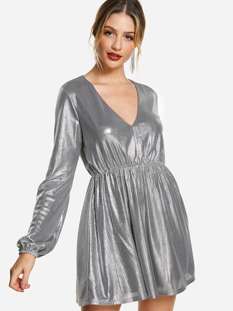 Ladies Silver V-Neck Dresses