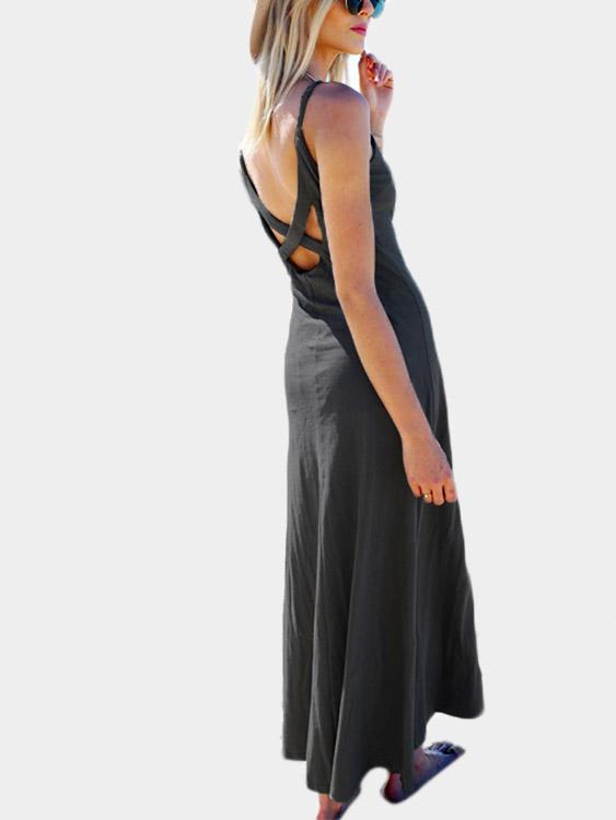 Grey V-Neck Sleeveless Backless Maxi Dress