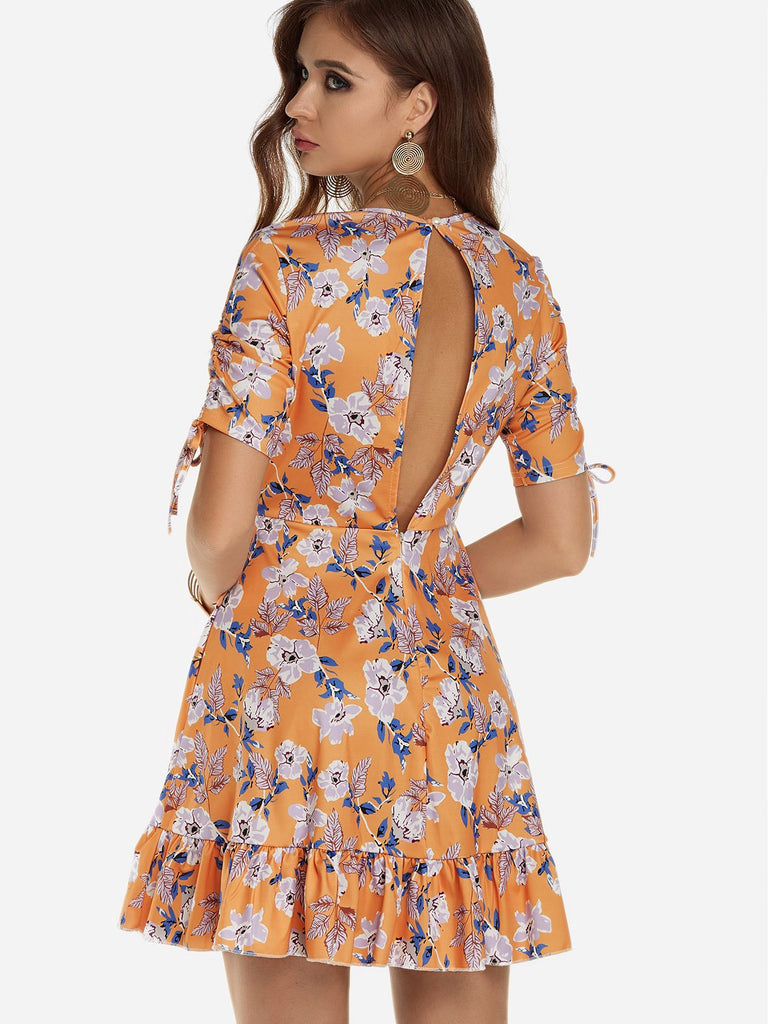 Womens Orange Floral Dresses