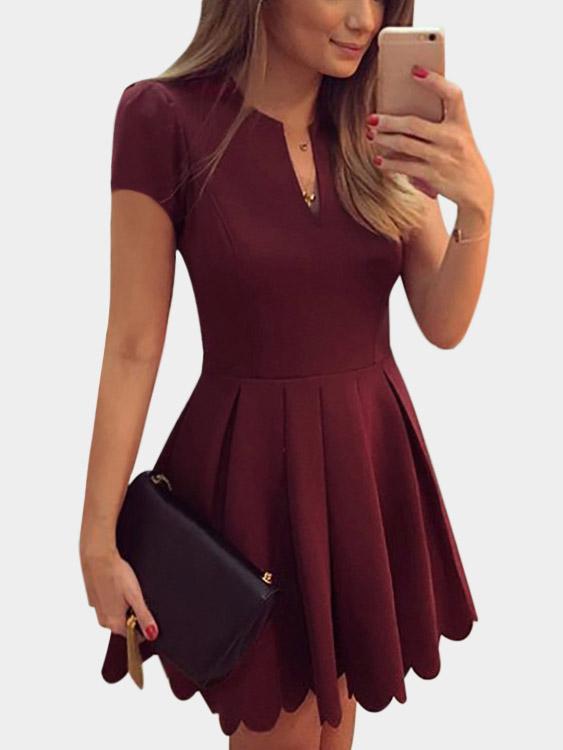 V-Neck Short Sleeve High-Waisted Dresses