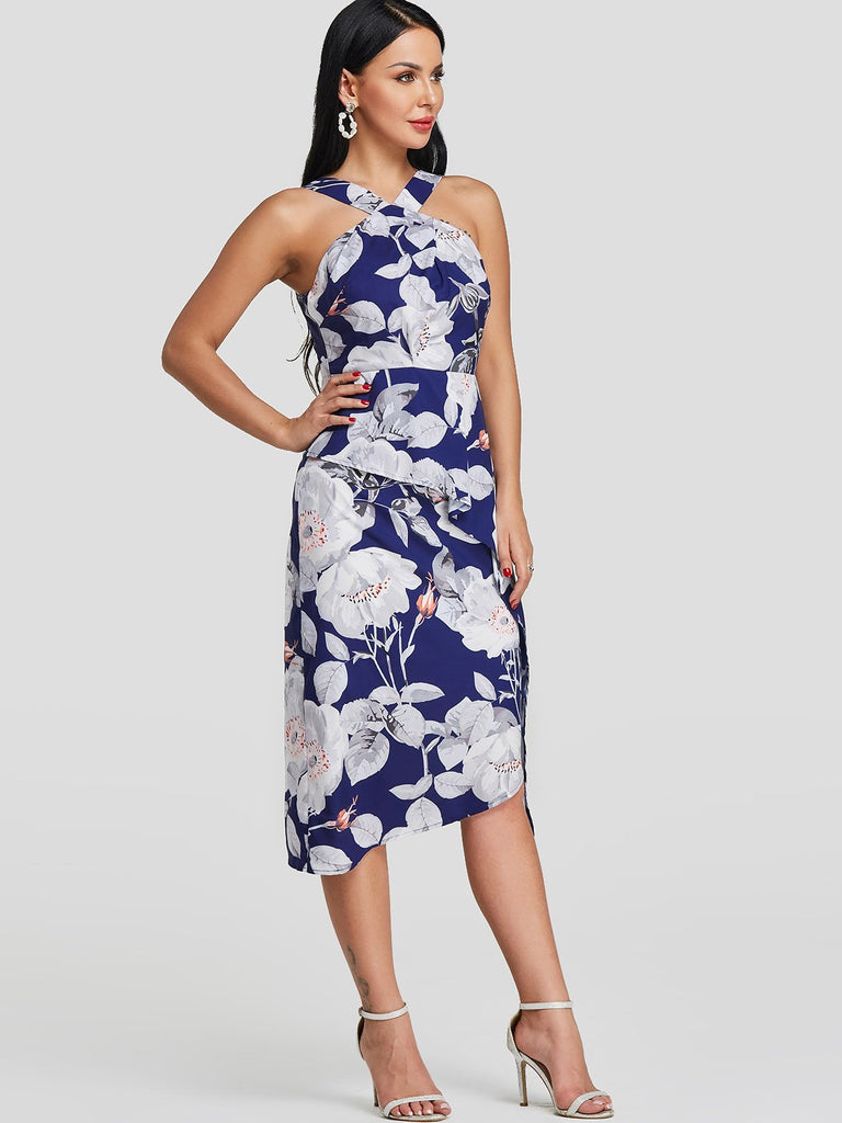 Ladies Blue Floral Dresses