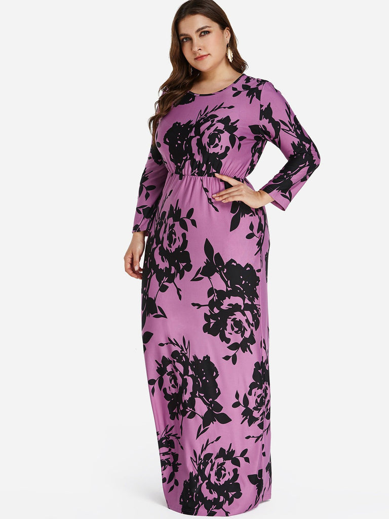 Womens Floral Print Plus Size Dress