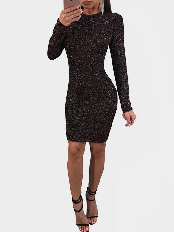 Round Neck Backless Long Sleeve Bodycon Hem Black Sexy Dresses