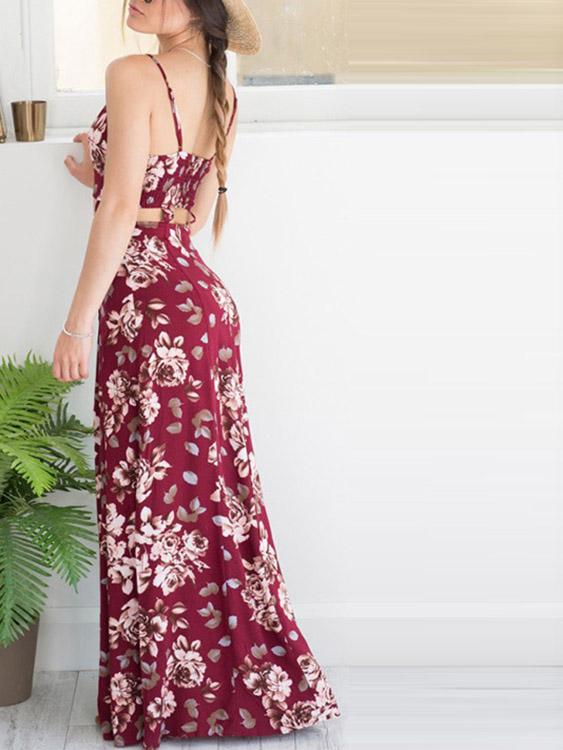 Ladies Burgundy Floral Dresses