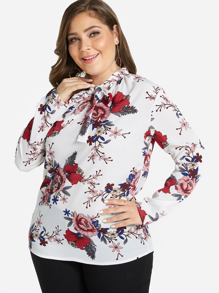 Womens Floral Print Plus Size Tops