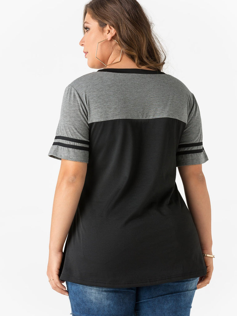 Womens Color Block Plus Size Tops