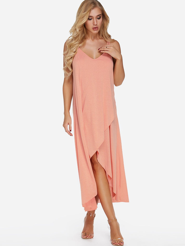 Ladies Pink V-Neck Dresses