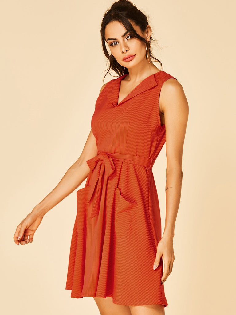 Ladies Orange V-Neck Dresses