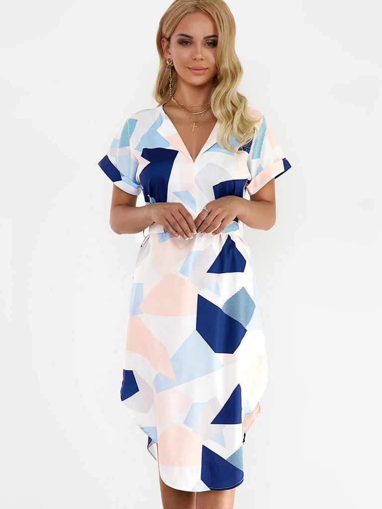 Ladies Color Block V-Neck Dresses