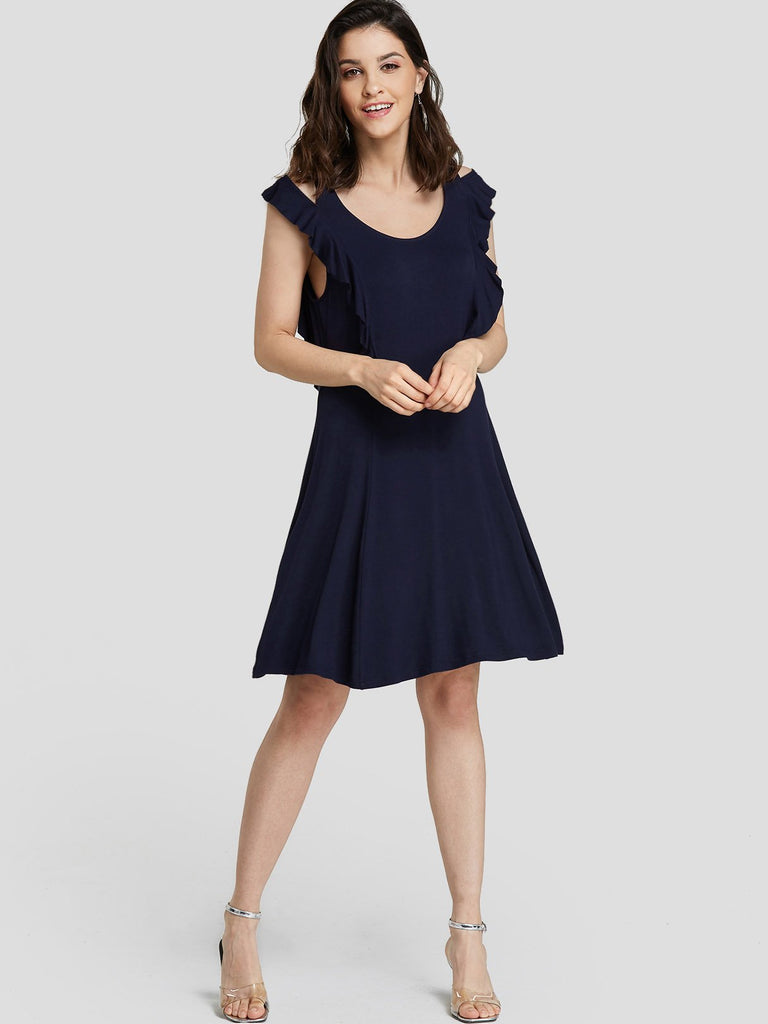 Navy Round Neck Sleeveless Casual Dress