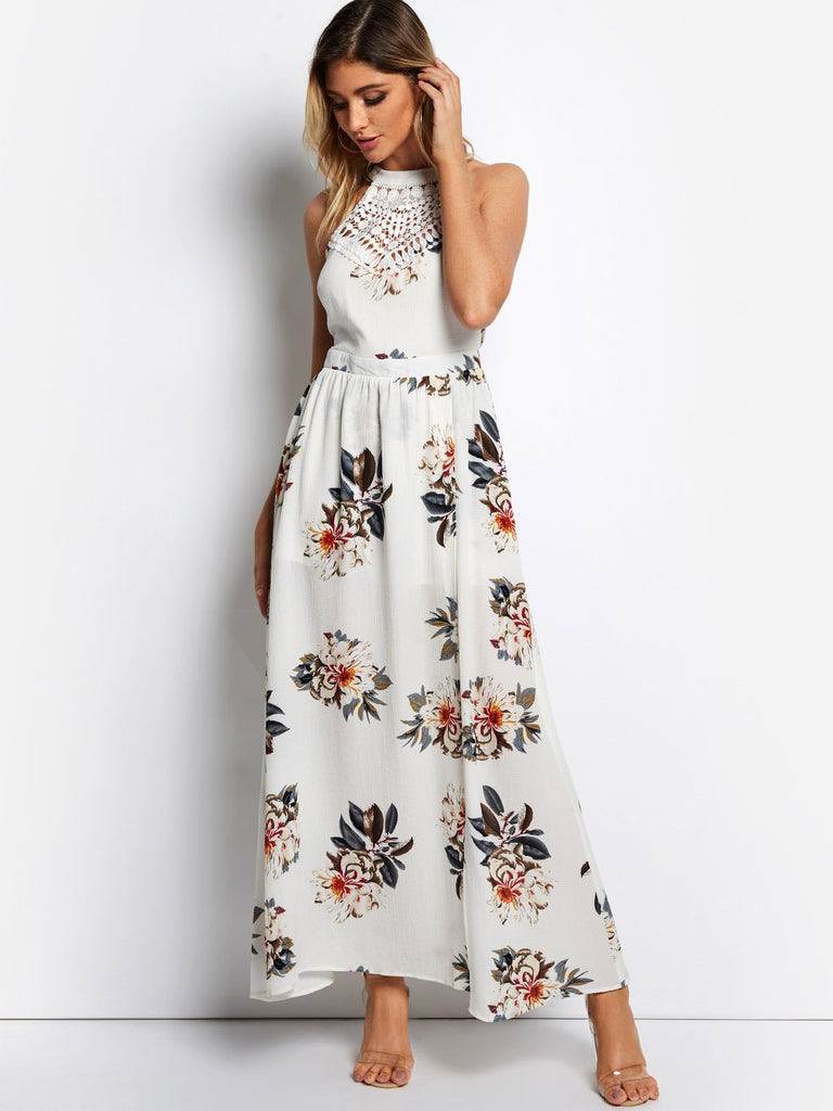 Ladies White Floral Dresses