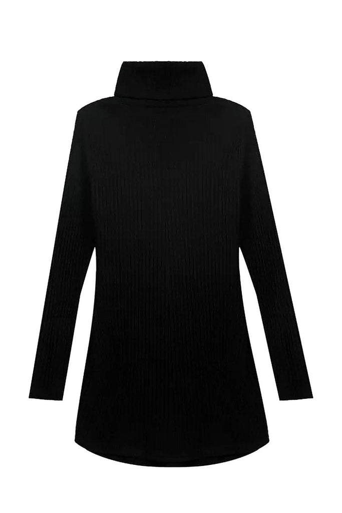 High Neck Bodycon Knit Black Dresses