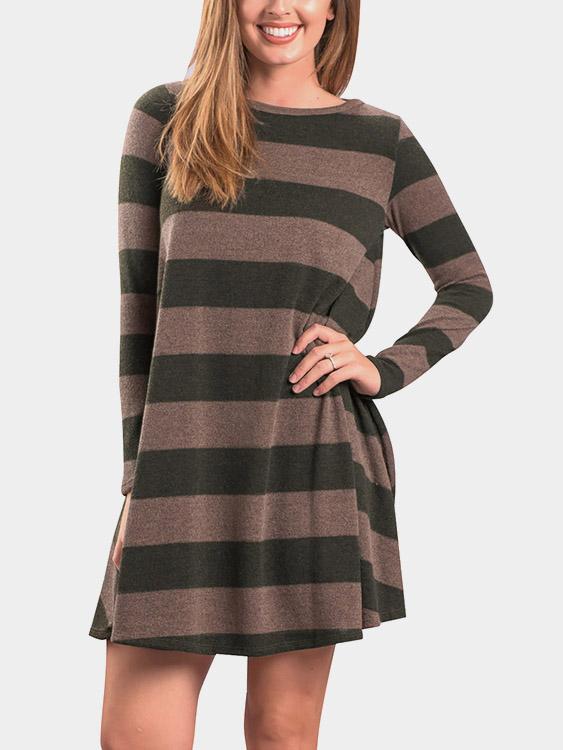 Round Neck Stripe Long Sleeve Casual Dress