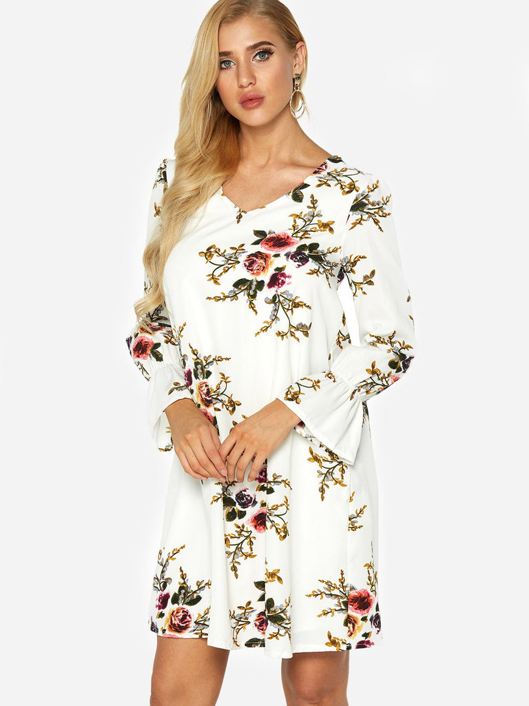 Ladies White Floral Dresses