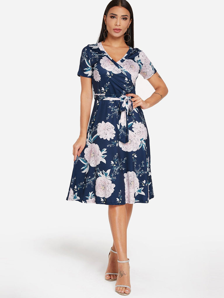 Womens Blue Floral Dresses