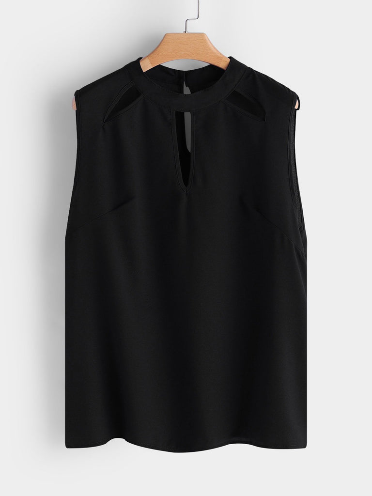 Round Neck Plain Hollow Sleeveless Plus Size Tops