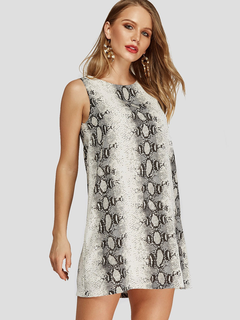 Round Neck Sleeveless Snake Mini Dress