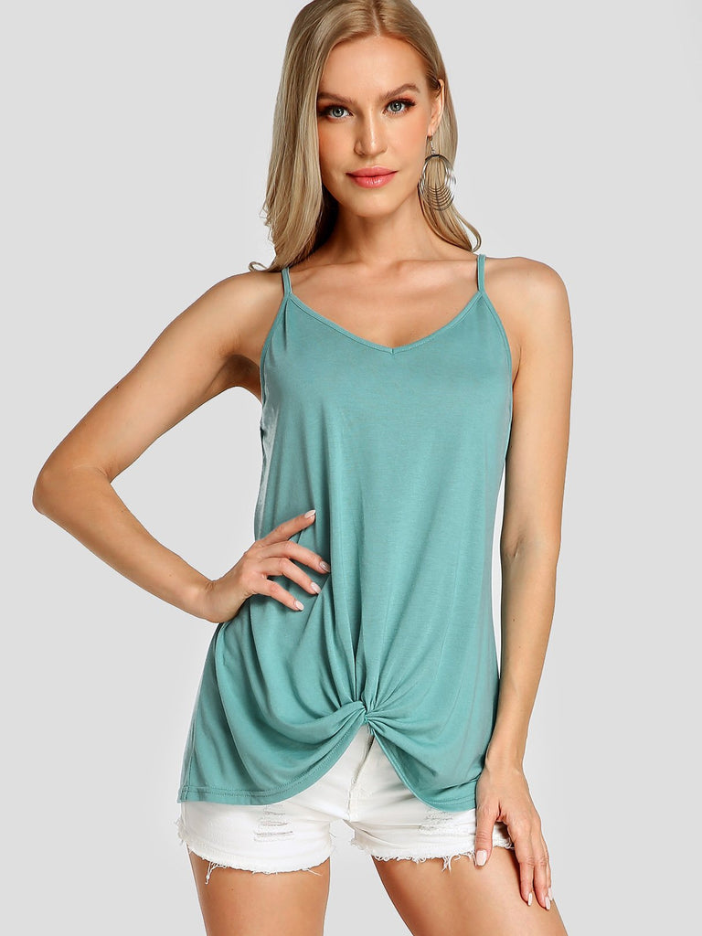 Deep V Neck Plain Spaghetti Strap Twist Sleeveless Camis