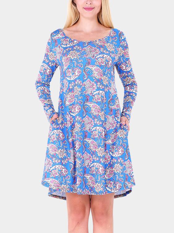 Geometrical Round Neck Long Sleeve Casual Dress