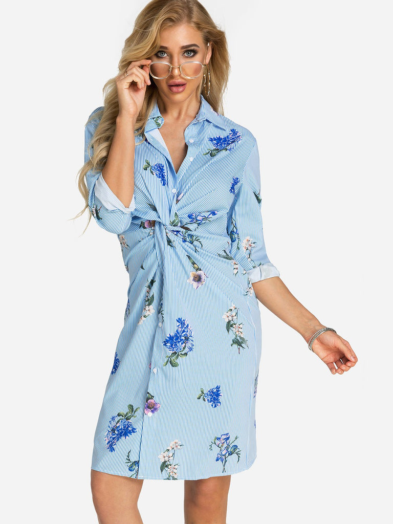 Ladies Blue Floral Dresses