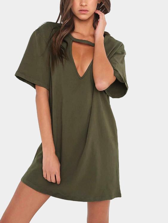 V-Neck Short Sleeve Cut Out Sexy Dresses